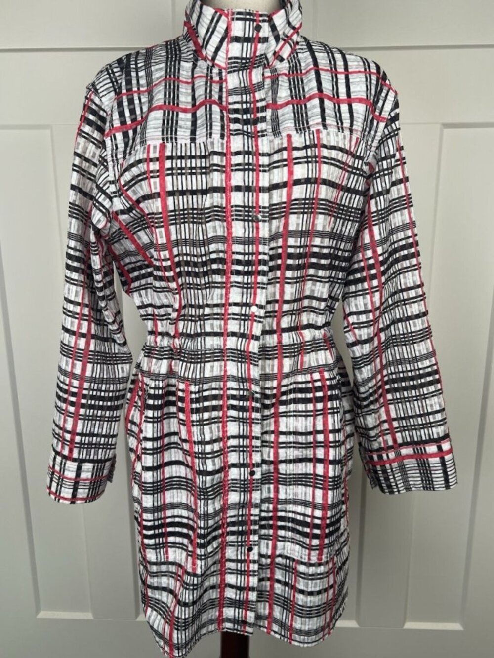 Per Se by Carlisle Jacket Womens 14 Silk Plaid Tunic Zip Drawstring Utility Top